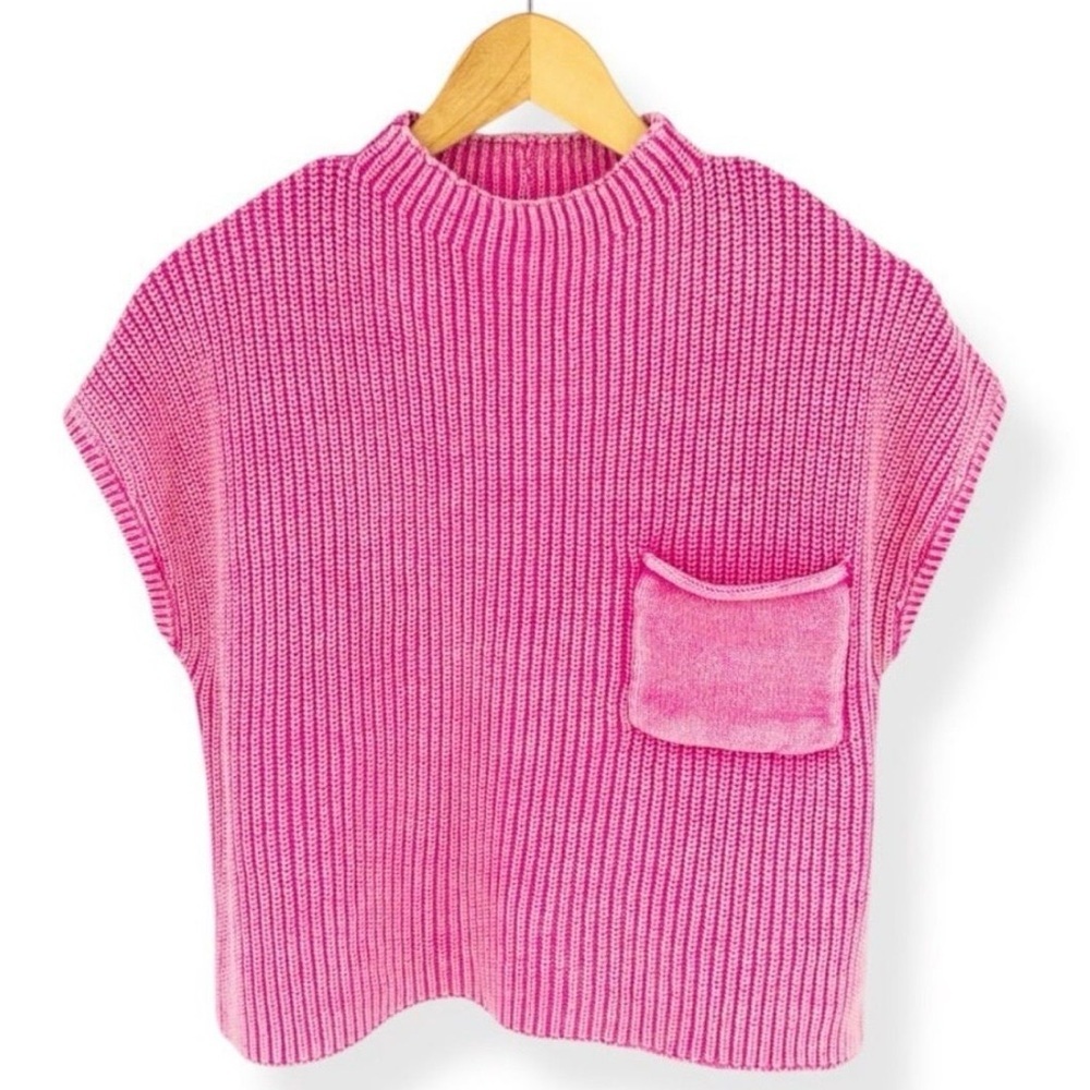 Washed Mock Neck Dolman Sleeve Sweater [Fuchsia L/XL]
